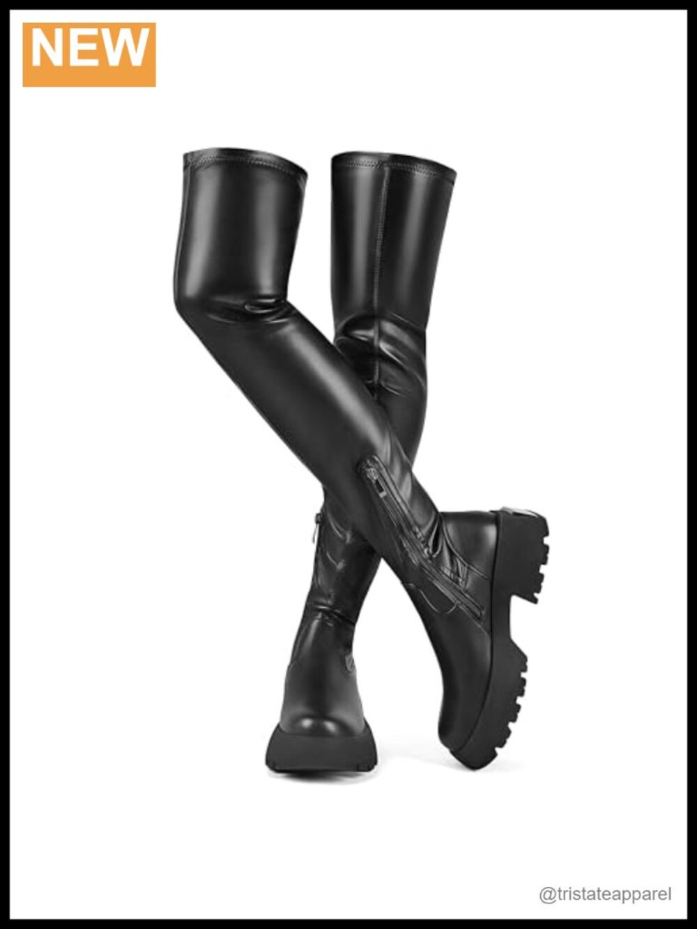 Over the Knee Boots Thigh High Platform Chunky Heel Lug Sole Stretch Mid Heel